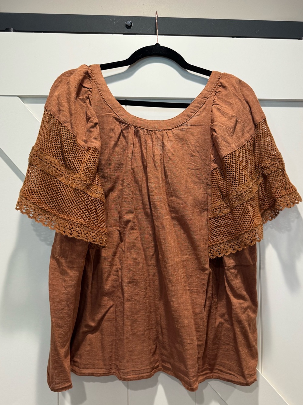 Old Navy Rust Crochet Flutter-Sleeve Blouse